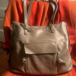 Kooba Taupe Leather Tote with Tassel Accents